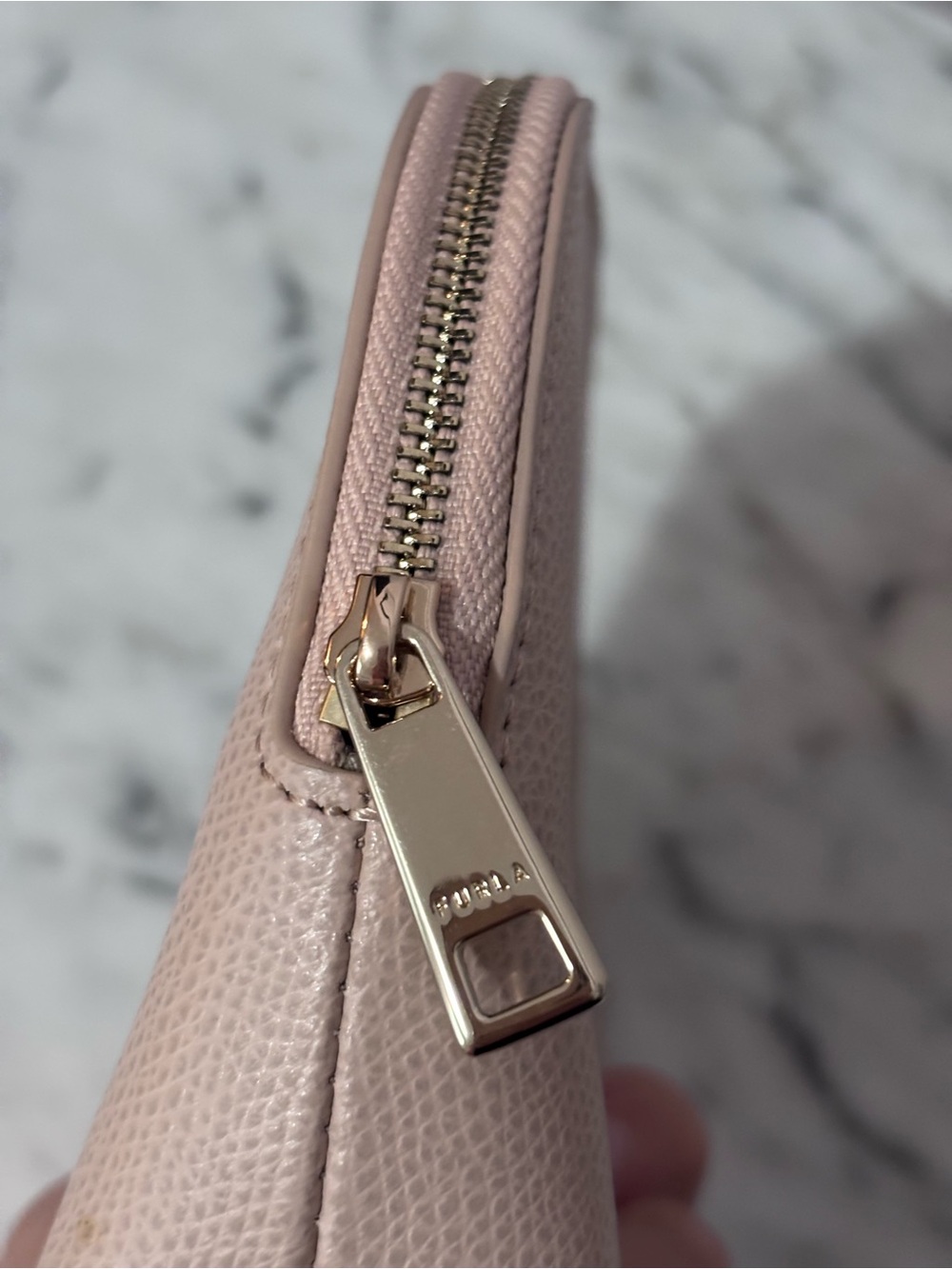 Furla Pale Pink Textured Leather Pouch - Picture 4 of 5